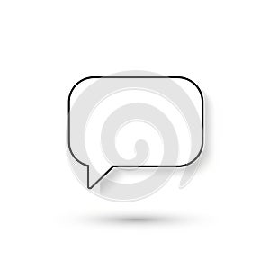 A simple black and white speech bubble icon on a white background