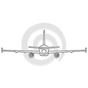 Simple black and white vector illustration of jet airplane