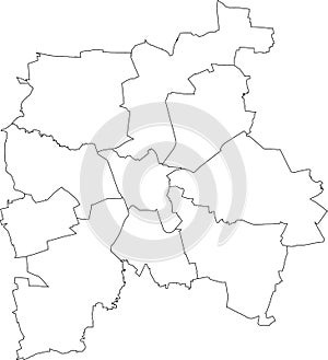 Blank white map of districts of Leipzig, Germany