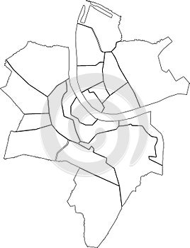 Blank white districts map of Basel, Switzerland