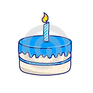 Simple blue birthday cake vector illustration in cartoon style