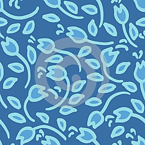 Simple blue flowers seamless pattern. Vector illustration.