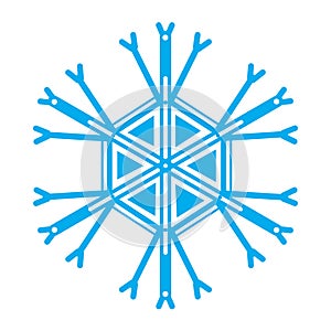 A simple blue snowflake on a white background