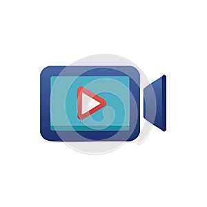 Simple blue video camera icon with a play button representing multimedia and streaming