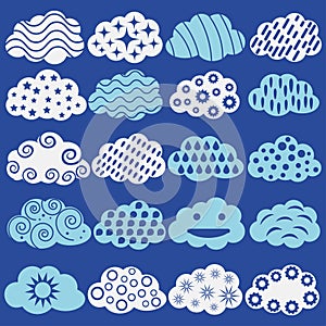 Simple blue and white abstract vector cloud collection
