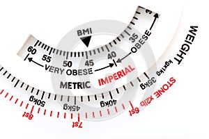 Simple BMI body mass index calculator meter tool, weight measurement, obesity problem abstract Measuring weight and calculating