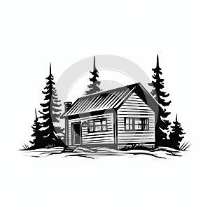 Simple Bold Black And White Log Cabin Vector Art