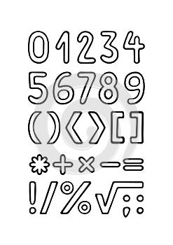 Simple bold gray border numbers and signs set