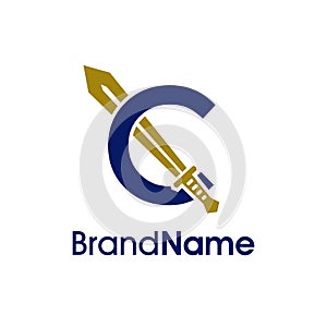 Simple And Bold Initial C Gold Sword Logo