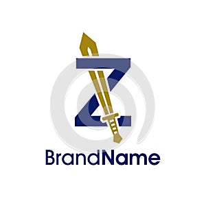 Simple And Bold Initial Z Gold Sword Logo