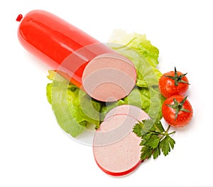 Simple bologna sausage and slices