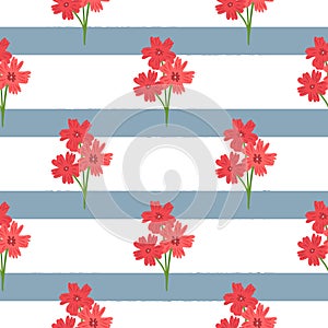 Simple bouquets of flowers on striped background. Floral seamless pattern.