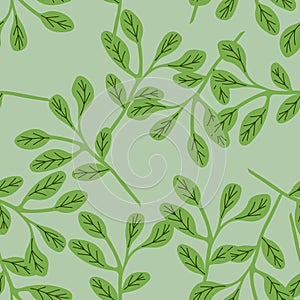 Simple branches with leaves seamless pattern. Organic endless background. Decorative forest leaf endless wallpaper