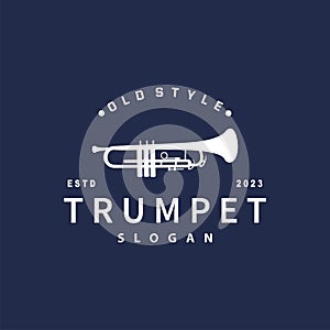 simple brand silhouette design brass musical instrument trumpet, classic jazz trumpet logo