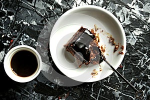 Simple breakfast with coffee and chocolate cake