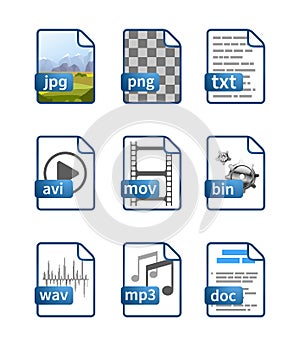 Simple bright blue file icons with extensions on white