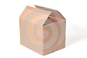 A simple brown cardboard box isolated on white background
