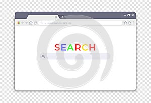 Simple browser interface. Website window search. Web page UI with buttons and elements for online finding information by keywords