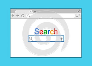 Simple browser window in a flat style, design a simple blank web page, search in internet, template browser window on computer