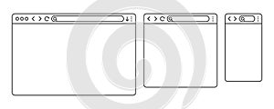 Simple browser window in a flat style, line design a simple blank web page, search in internet, line template mockup browser