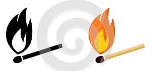 Simple burning match icon. Black and white, color version.