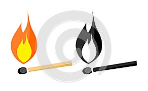 Simple burning match icon. Black and white, color version. vector.