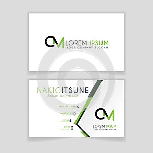 Simple Business Card with initial letter CM rounded edges with green accents as decoration.