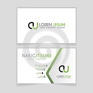 Simple Business Card with initial letter CU rounded edges with green accents as decoration.
