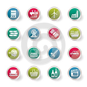 Simple Business and industry icons over colored background