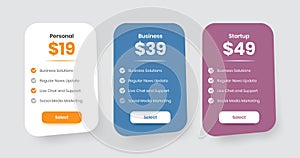 Simple business subscription plan web ui element card with checklist