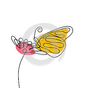 Simple Butterfly. Continuous line drawing. Vector illustration minimalist design