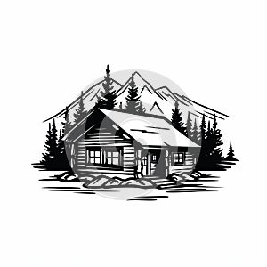 Simple Cabin Design Vector Illustration In Adventure Pulp Style