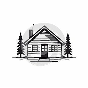 Simple Cabin Illustration Vector - Logo Style Black And White Art