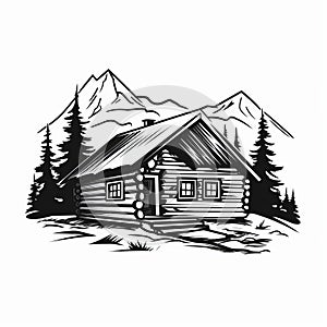 Simple Cabin Vector Illustration: Clean, Bold, Black And White Art