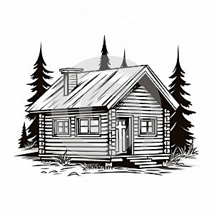 Simple Cabin In The Woods Vector Art