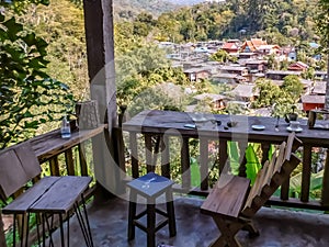 Simple cafe with village view photo