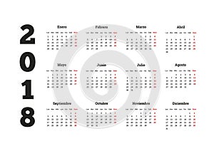 Simple calendar on 2018 year in spanish language