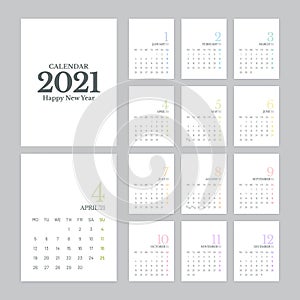 Simple Calendar 2021 Design Week Starts on Monday