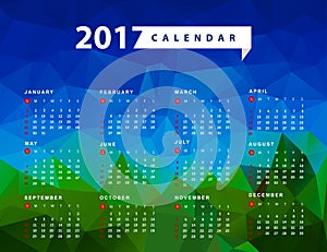 Simple calendar for 2017 year. Week starts from sunday