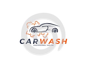 Simple car wash logo design with bubble foam illustration