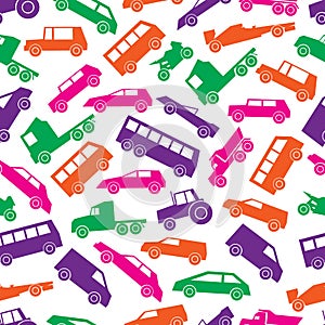 Simple cars color icons seamless pattern