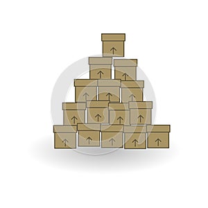 Simple carton delivery packaging open box with fragile signs. Cardboard closed logistic box set. Vector illustration isolated on w