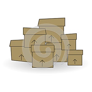 Simple carton delivery packaging open box with fragile signs. Cardboard closed logistic box set. Vector illustration isolated on w