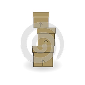 Simple carton delivery packaging open box with fragile signs. Cardboard closed logistic box set. Vector illustration isolated on w