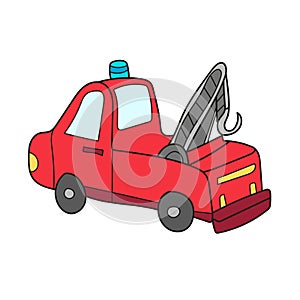 Simple cartoon icon. Cartoon tow truck evacuator.