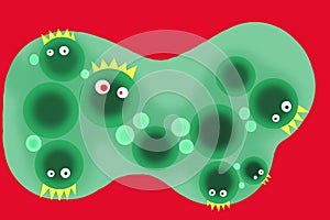 Simple cartoon illustration symbolizing the parasitism of a chinese coronavirus COVID-19