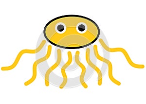 A simple cartoon impression of an octopus in yellow with eight tentacles