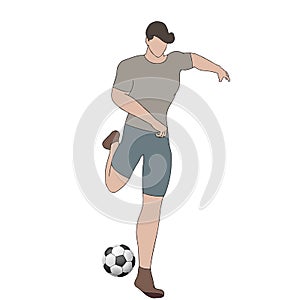 Simple cartoon of men playing soccer illustrated on white background