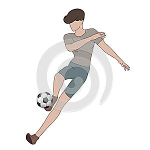Simple cartoon of men playing soccer illustrated on white background