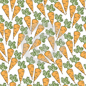 Simple cartoon repeating seamless vector cute pattern with color healthy carrot. hand drawing